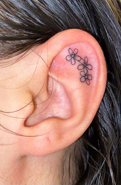 Ear tattoos, ear tattoo ideas, behind ear tattoos, Ear tattoos for Females, Behind the ear tattoos designs, Ear tattoos behind, Side ear tattoos, Flower ear tattoos Flower Tattoo On Ear, Eat Lobe Tattoo, Small In Front Of Ear Tattoo, Flower Ear Tattoo With Piercing, Small Inner Ear Tattoo, Tattoo On Ear Cartilage, Ear Tattoo Inner Flower, Inside Ear Tattoos For Women, Ear Tattoo Inner Simple