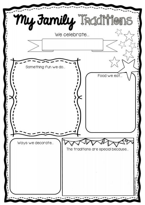 Family Traditions Lesson, Free Printables Christmas, Family Day Activities, Family Holiday Traditions, Food Questions, Easter History, Oral Language Activities, Holiday Worksheets, Family Worksheet