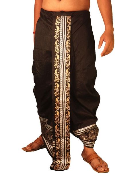 Mens black Block printing dhoti by kaanve on Etsy Dhoti Mens, Dhoti For Men, Genie Costume, Cultural Clothing, Latest Model Blouse Designs, Migrant Worker, Blouse Models, Indian Ethnic Wear, Gold Print