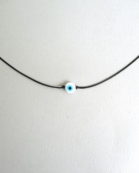 Devils Eye, Bead Evil Eye, White Evil Eye, Sliding Knot Closure, Turquoise Eyes, String Bracelets, Beautiful Chokers, Protection Amulet, Minimalist Gifts