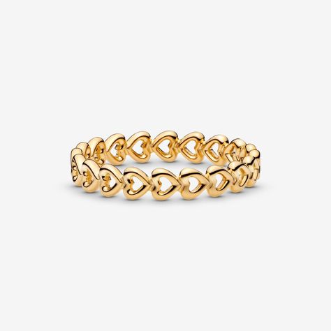 Beam a loving expression onto your finger with this Pandora Shine™ stacking ring in 18K gold-plated sterling silver. It adds a luxurious touch to ring stacks in an elegantly simple way. - PANDORA Band Of Hearts Ring - Final Sale, in No colour, Size 48 | 18k Gold Pandora Rings Gold, Loving Expression, Ring Stacks, Pandora Gold, Preppy Jewelry, Jewelry Accessories Ideas, Dope Jewelry, Wedding Party Jewelry, Jewelry Lookbook