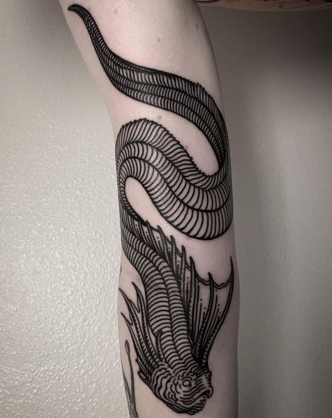 Oarfish Tattoo, Axolotl Tattoo, Etching Tattoo, Los Angeles Tattoo, La Tattoo, Sea Monster, Line Work Tattoo, Sea Monsters, June 17