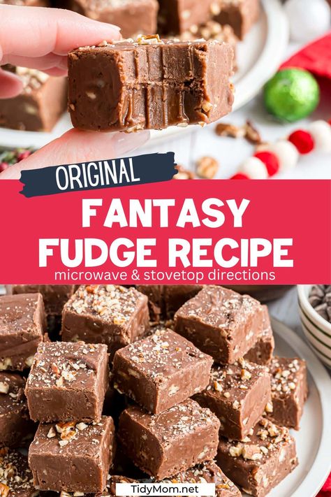 Experience the magic of Microwave Fantasy Fudge, blending the richness of marshmallow cream and chocolate chips. A delightful holiday treat that turns out perfect every time! They’re going to love it! PRINTABLE RECIPE for Microwave and Stovetop DIRECTIONS at TidyMom.net Creamy Fudge Recipes Marshmallow Cream, Microwave Marshmallow Fudge, Microwave Fantasy Fudge Recipe, Fantasy Fudge Recipe Original Microwave, Microwave Fudge With Marshmallow Cream, Jetpuffedmarshmellows Fantasy Fudge, Fudge In Microwave, Fantasy Fudge Marshmallow Cream, Microwave Fudge Recipes