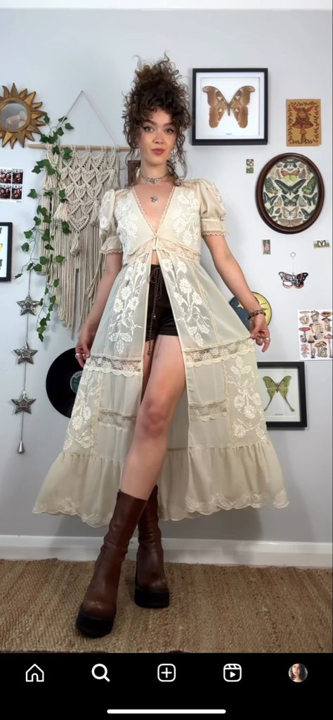 Outfits Inspired By Hozier, Southern Witch Outfits, Fairycore Aesthetic Outfits Dresses, Witchy Outfits Aesthetic Summer, Hozier Vibes Outfit, Subtle Valentines Outfit, Comfy Hippy Outfits, 70s Boho Dress, Spring 2024 Couture