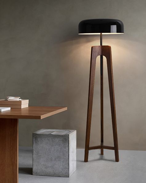 The Towa Wood Floor Lamp a masterpiece that embodies the fusion of rustic charm and modern elegance. This lamp, with its rich wooden stand and sleek black shade, is designed to be more than just a light source — it's a piece of art for your home. The warm, natural wood grain stands in beautiful contrast to the contemporary dark hue of the lampshade, making the Towa a statement piece that can complement both traditional and modern decor.   Product Size   Size: Dia 48cm x H 152cm / ∅ 18.9″ x H 59. Staircase Outdoor, Stylish Floor Lamp, Statement Chandeliers, Black Lampshade, Wood Floor Lamp, Kitchen Ceiling Lights, Energy Efficient Design, Plastic Wood, Modern Wall Sconces