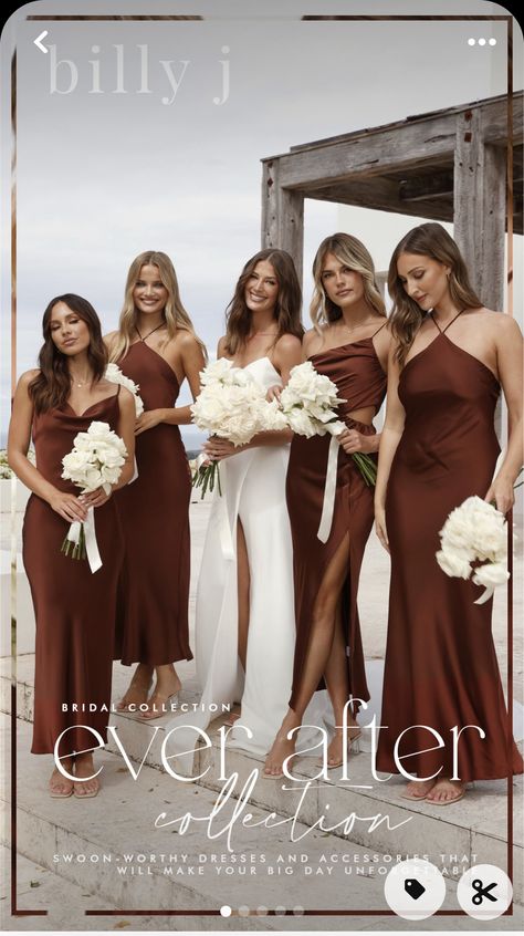 Brown Formal Dresses, Bridesmaid Colours, Brown Bridesmaid Dresses, Bridesmaid Dressing Gowns, Leg Split, Bridesmaid Dress Colors, Bridesmaids And Groomsmen, Wedding Vibes, Wedding Bridesmaid