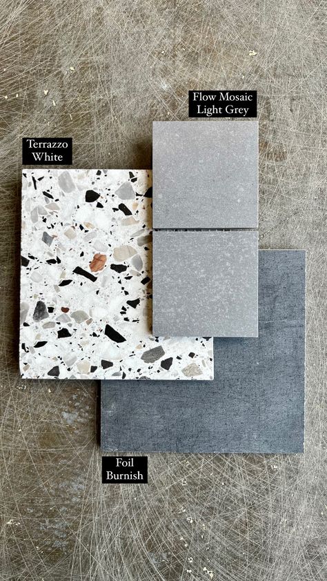 Tiles: Terrazzo White. Flow Mosaic Light Grey. Foil Burnish. | Tile Inspiration | Bathroom | Kitchen | Living Room | Interior Design | Home Remodel | Commercial Design | Restaurant Design Light Grey Terrazzo Bathroom, Light Grey Tile Bathroom, Light Grey Bathroom Tiles, Kitchen Living Room Interior Design, Grey Terrazzo Bathroom, Terrazzo Tile Bathroom, Light Grey Bathrooms, Tiles Terrazzo, Terrazzo Bathroom