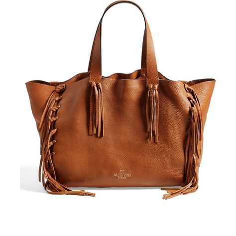 Valentino Garavani Cherokee Runway Fringed Leather Tote (152.810 RUB) ❤ liked on Polyvore featuring bags, handbags, tote bags, leather purses, brown tote bags, oversized leather tote, brown leather tote bag and leather handbags Brown Leather Tote Bag, Fall Bags, Fall Handbags, Oversized Tote Bag, Brown Leather Totes, Brown Tote, Handbags Tote, Leather Handbags Tote, Womens Fashion Trends