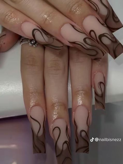 Brown Nails With Gems, Nails With Gems, Brown Nails, Nails Nailart, Long Nails, Nail Inspo, Gems, Square, Nails