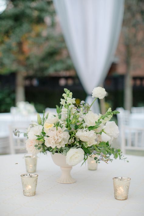 White Floral Compote Centerpiece, White Compote Centerpiece, Floral Compote, White Wedding Table Decor, White Flower Centerpieces, Compote Centerpiece, Flower Centerpiece, Pedestal Vase, Vase White