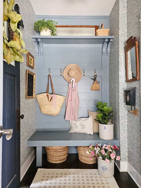 Mudroom Colorful, Cottage Mudroom, Cottage Foyer, Cottage Entryway, Design Timeline, Vintage Mailbox, Mudroom Entryway, Timeline Design, Blank Slate