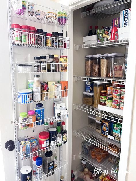 how to organize a small pantry Shallow Pantry Organization, Pantry Organization Ideas Shelves, Shallow Pantry, Organize A Small Pantry, Narrow Pantry, Pantry Organization Hacks, Pantry Closet Design, White Pantry, Dream Pantry