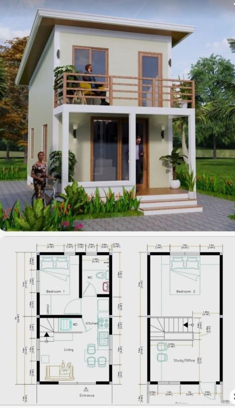 Small House Blueprints, Small House Layout, Two Story House, Tiny House Loft, Tiny House Layout, House Floor Design, Small House Floor Plans, Building Plans House, Building House Plans Designs