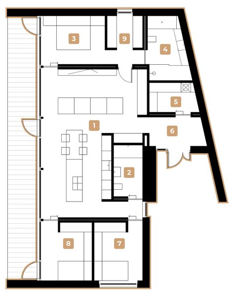 Architecture House Plan, 3 Bedroom House Plans, House Projects Architecture, Small Modern Home, Long House, Public Space Design, House Floor Design, Architectural Floor Plans, Apartment Plans