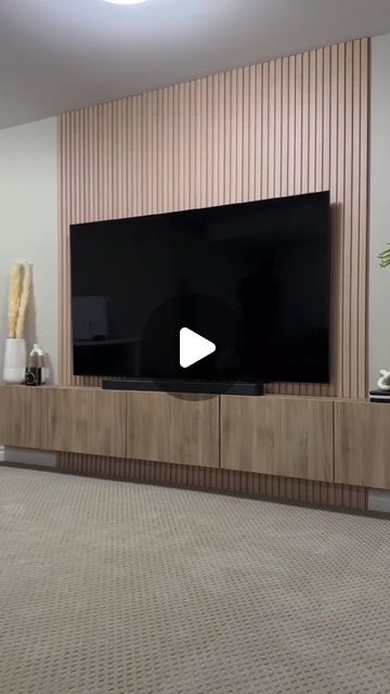 Tv On Slatted Wall, Slat Tv Wall Ideas, Tv Slat Wall, Ikea Tv Wall, Slat Wall Tv, Ikea Tv, Diy Ikea Hacks, Diy Ikea, Ikea Home