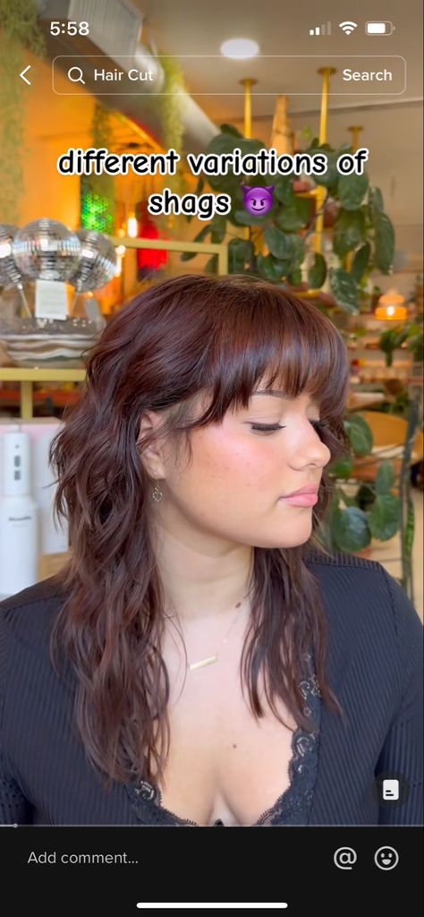 70s Shag Haircut With Bangs, Soft Shag Haircut Long Wavy, Shag On Round Face, Long Shag Cut With Bangs Round Face, Round Face Shag Haircut, Shag Haircut Round Face, 70s Layered Hair Long Shag, Soft Shag Haircut Long, Wavy Shag With Bangs