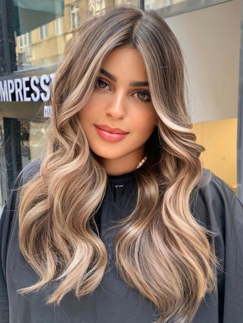 Feminine Strawberry Cappuccino Blend 2023 Bronde Balayage, Brunette Blonde Hair Color Ideas, Cappuccino Hair Color With Highlights, Blended Bronde Balayage, Capuchino Hair Color, Cappuccino Balayage, Balayage Hair Ash Blonde, Hair Inspiration Color Blonde, Cappuccino Hair Color