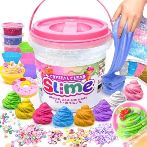 PRICES MAY VARY. Big Slime Kits for Girls: 60 FL OZ clear slime is made with child-friendly and food-grade ingredients. You will get 3.8 LB premade crystal slime packed in a large bucket for DIY, and also get 35 slime add-ins, including glitters*4, clays*8, luminous beads*1, flower slices*1, fruit slices*1, sugar granules*3, pears*1, foam beads*2, cake makers*2, ice cream makers*4 etc. Premade Kids Slime Making Kit: Friendly for beginners, no need to make slime by yourself. Combine the crystal s Slime Making Kit, Slime Containers, Slime Kits, Playing With Slime, Big Bucket, Slime Toy, Slime Kit, Slime Party, Foam Slime