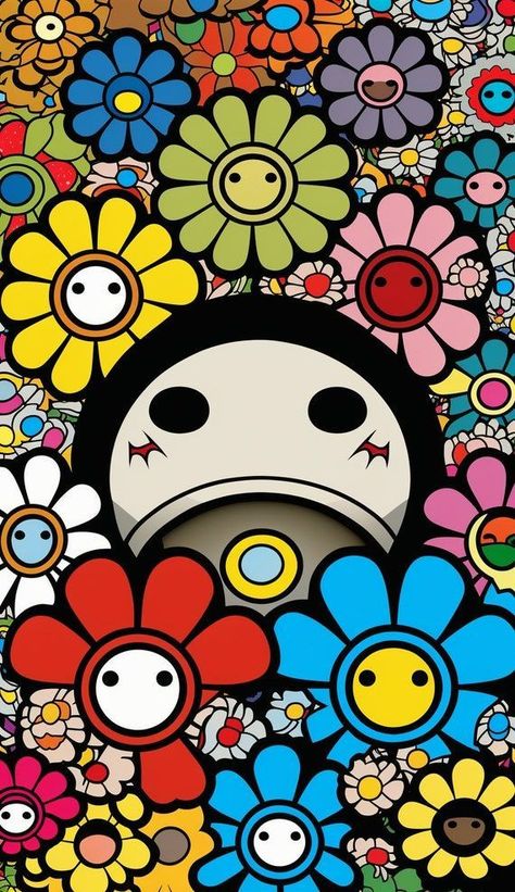 Takashi Murakami ISO, Original Art, Custom Canvas or Digital Print | Custom Canvas Curators by CustomCanvasCurators 🌸 Embrace the playful and colorful world of Takashi Murakami with our latest canvas art piece! From the vibrant flower faces to the infectious sense of movement and joy, this masterpiece is sure to inspire and delight anyone who sees it. 🎨✨ Whether you're adding a touch of whimsy to your home or seeking beauty and inspiration for your office, our digital wall prints have got y... Takashi Murakami Art Paintings, Takashi Murakami Art, Murakami Art, Murakami Flower, Iphone Wallpaper Vsco, Superflat, Art Alevel, Vintage Poster Design, Colorful Aesthetic