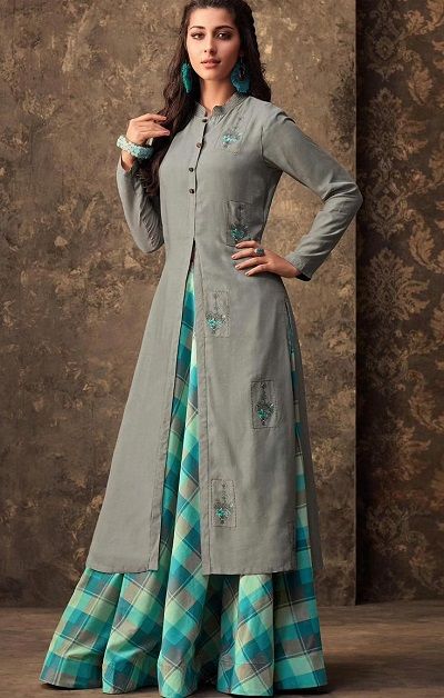 Long Kurti With Skirt, Kalamkari Tops, Long Kurta Designs, Collar Kurti, Indowestern Gowns, Fashionable Dresses, Long Kurti Designs, Garment Rack, Kurta Neck Design