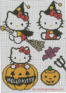 Hello Kitty Halloween cross stitch Halloween Cross Stitch, Hello Kitty Crochet, Stitch Character, Hello Kit, Hello Kitty Halloween, Halloween Cross Stitches, Stitch Cartoon, Pola Kristik, Embroidery Patterns Free