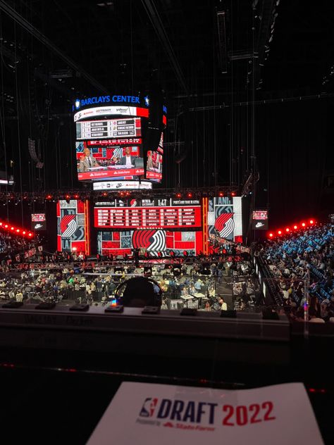 Brooklyn, NY for 2022 NBA Draft feat. Portland Trailbalzers. Our media seat to cover our universities two first-round picks. Nba Draft Aesthetic, Nba Lifestyle, Sports Media, Barclays Center, Nba Pictures, Nba Draft, Personality Type, 2024 Vision, Jdm Cars