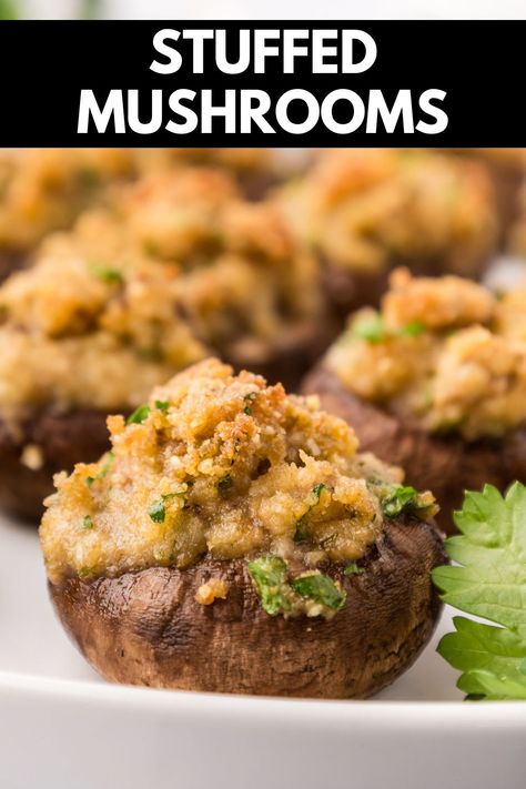 Our Stuffed Mushrooms are so delicious you'll want more than one! Filled with bread crumbs, garlic, fresh parsley, and Parmesan cheese. Gluten Free Stuffed Mushrooms, Best Stuffed Mushrooms, Stuffed Mushrooms Vegetarian, Easy Mushroom Recipes, Gluten Free Recipes Appetizers, Breaded Mushrooms, Gluten Free Plant Based, Gluten Free Appetizers, Bacon Stuffed Mushrooms