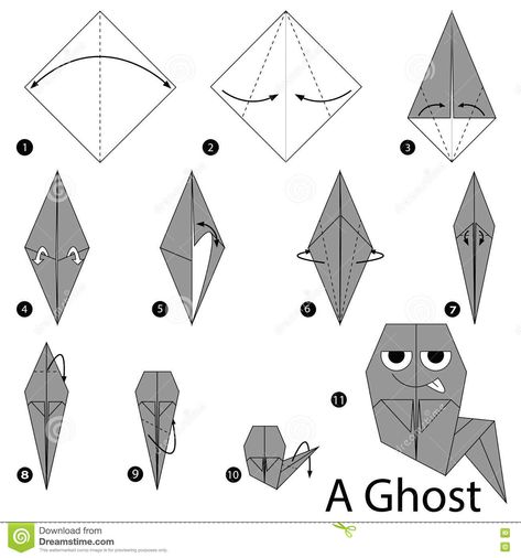 Origami Ghost Step By Step, Origami Ghost, Origami Illustration, Easy Origami Tutorial, Origami Tutorial Easy, Origami Step By Step, Kids Origami, Origami And Kirigami, Cute Paper