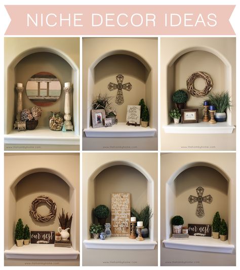 When we first moved into our house I was super intimidated by our entryway niches and from what I’ve heard on Instagram, that seems to be a common theme! Niches can be awesome for making a statement in a hallway but they can also be a challenge to style. As hard as the Shop the … … Continue reading → Niche Decor Entryway, Wall Niche Decorating, Decorating A Niche In A Wall, Wall Niches Ideas, Entryway Niche, Alcove Decor, Niche Decor Ideas, Recessed Wall Niche Ideas, Niche Decorating Ideas