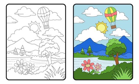 Nature Drawing For Kids, Kids Colouring Printables, Basic Drawing For Kids, Coloring Pictures For Kids, Vector Mountain, Detailed Coloring Pages, Baby Painting, Coloring Sheets For Kids, Easy Drawings For Kids