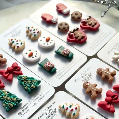 Gingerbread Clay Earrings, Clay Winter Earrings, Christmas Clay Earrings Ideas, Winter Clay Earrings, Winter Polymer Clay Earrings, Crafty Christmas Gift Ideas, Diy Polymer Clay Crafts, Christmas Clay Earrings, Clay Earrings Christmas