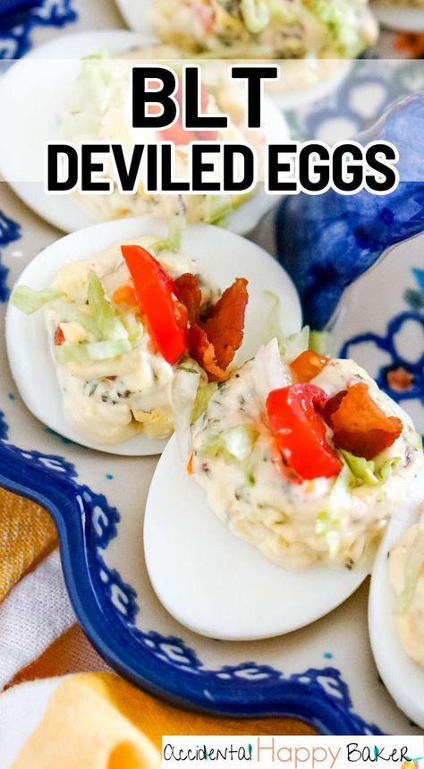 Ditch the boring deviled eggs this Easter. Loaded with bacon, ranch, and tomato, then topped with lettuce, these BLT deviled eggs have all the flavors of a BLT sandwich! Paleo Deviled Eggs, Make An Easter Basket, Spicy Deviled Eggs, Cooking Hard Boiled Eggs, Finger Foods Appetizers, Devilled Eggs, Bacon Deviled Eggs, Deviled Eggs Classic, Something Green