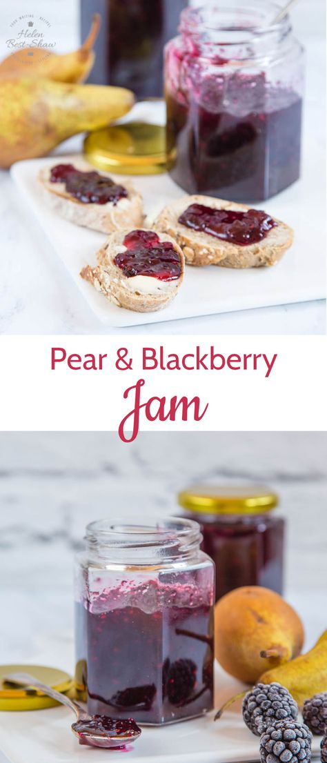 This easy recipe for pear and blackberry jam is an easy twist on the more usual blackberry and apple jam recipe. Small batch makes jam making easy as well as delicious! Three ingredient & no pectin. Apple Jam Recipe, Jam Preserves, Fruit Jam Recipes, Frozen Fruit Recipes, Blackberry Jam Recipes, Jam Making, Pear Jam, Jam Tarts, Apple Jam