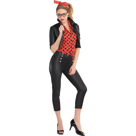 https://www.partycity.com/womens-costumes-50s Greaser Girl Costume, Rockabilly Costume, Rockabilly Halloween, Greaser Girl, 50s Costume, Party City Costumes, 50s Outfits, 50s Rockabilly, Black Halloween Dress