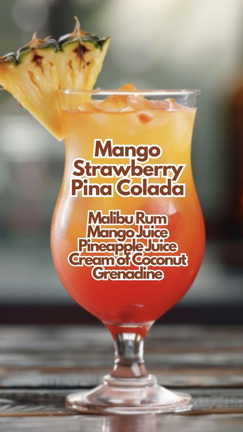 Get ready to indulge in a sip of paradise with our Mango Strawberry Piña Colada! This tropical concoction is perfect for sunny days or when you’re just dreaming of a beach getaway. #mangostrawberrypinacolada via @mybartender Strawberry Pina Colada, Bartender Drinks Recipes, Fun Drinks Alcohol, Bartender Drinks, Alcholic Drinks, Cocktail Drinks Alcoholic, Mixed Drinks Alcohol, Yummy Alcoholic Drinks, Beach Drinks