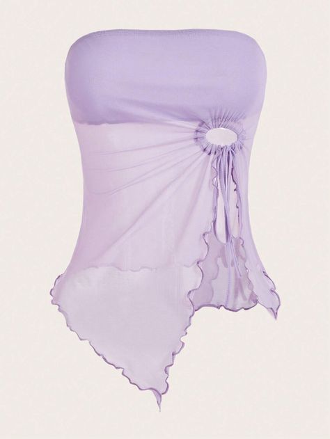 SHEIN ICON Drawstring Side Asymmetrical Hem Mesh Tube Top | SHEIN USA Cute Purple Tops, Light Purple Outfit, Lilac Outfits, Lilac Clothing, Top Lila, Purple Clothes, Purple Outfit, Purple Tops, Tulle Top