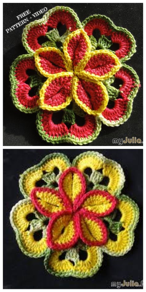 Crochet Starburst Flower Free Pattern-Video Crochet Flower Hot Pads Free Pattern, Crochet Starburst, Crochet Pot Holders Free Pattern, Crochet Flower Blanket, Crochet Potholder Patterns, Crochet Hot Pads, Crochet Bear Patterns, Crochet Flowers Free Pattern, Crocheted Flowers