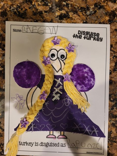 "Turkey in disguise as Rapunzel, " 1st grade project Turkey Disguise Project Rapunzel, Disguise A Turkey Rapunzel, Turkey In Disguise, Disguise A Turkey, Turkey Disguise Project, Turkey Project, Turkey Disguise, In Disguise, School Projects