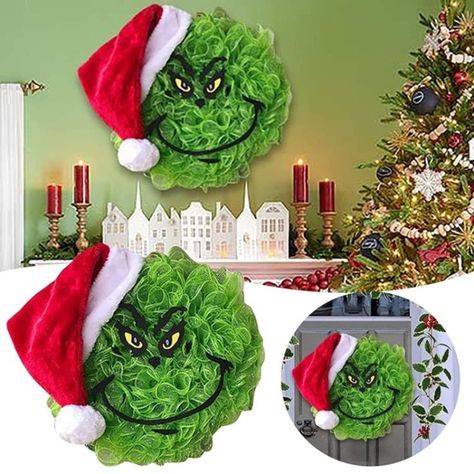 #grinch #frontdoor #decoration #party #funny #homedecor #christmas #wall #window #christmasdecor Grinch Christmas Door, Xmas Grinch, Grinch Decor, Grinch Tree, Christmas Door Hangings, Grinch Wreath, Handmade Christmas Wreaths, Door Hanging Decorations, Ornament Garland