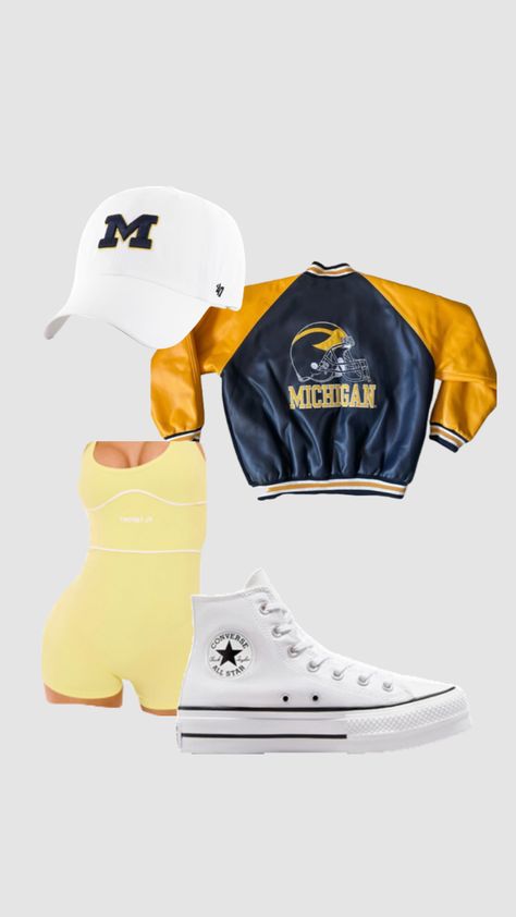 UMICH game day inspo!!❌✨💫 Umich Game Day, College Fits, Game Day Outfit, Dream School, Outfit Collage, University Of Michigan, Gameday Outfit, Day Outfit, Converse All Star