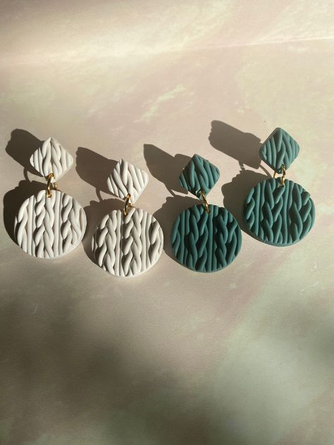 Knit Clay Earrings, Polyclay Earrings, Knit Earrings, Polymer Earrings, Clay Earring, Etsy Christmas, Clay Jewelry Diy, Earrings Statement, Clay Projects