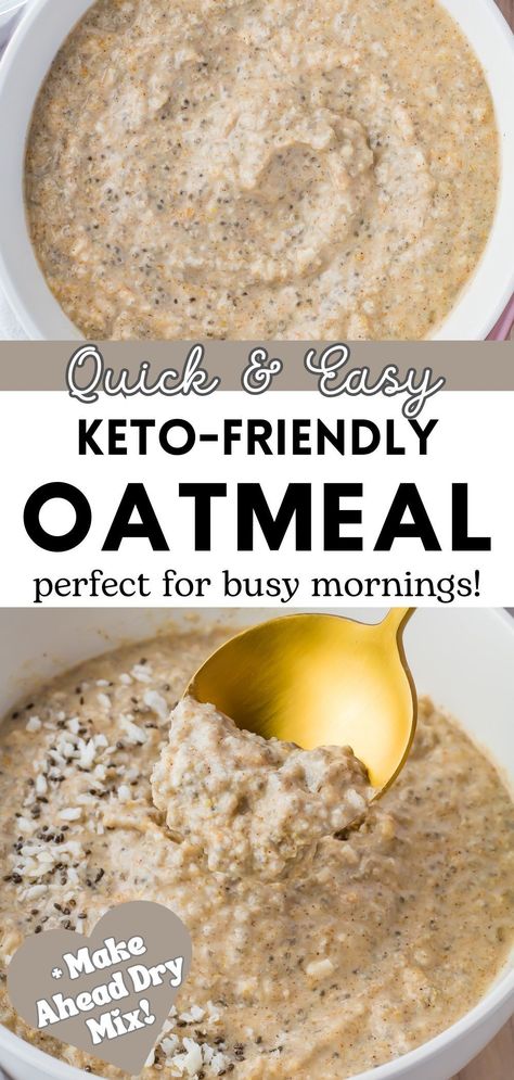 Say goodbye to oats and hello to this keto oatmeal replacement! Using almond flour, flax, and coconut flour, this easy keto oatmeal recipe is perfect for anyone looking for a low-carb alternative. Prepare this DIY keto oatmeal dry mix and microwave it whenever you need a quick keto breakfast. It's also great for making keto sugar-free oatmeal cookies! Keto Oats Breakfast, Noatmeal Keto Recipes, Keto Porridge Recipes, Low Carb Oatmeal Recipes, Low Carb Quick Breakfast, Keto Overnight Oats Low Carb, Keto Oatmeal Recipes, Almond Flour Breakfast Recipes, Oatmeal Replacement