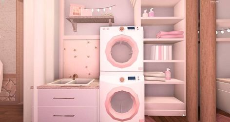 Pink Laundry Room, Bloxburg Laundry Room Ideas, Pink Laundry, Landry Room, Custom Laundry Room, Modern Family House, Tiny House Bedroom, House Plans With Pictures, House Decorating Ideas Apartments