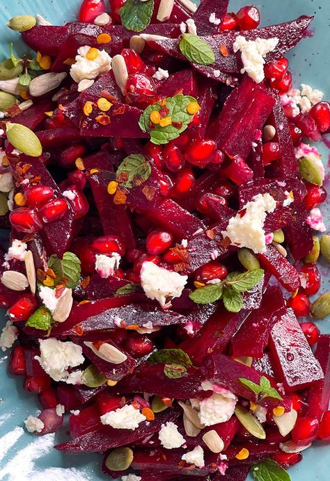 Red Cabbage And Pomegranate Salad, Beet Recipes Thanksgiving, Pamagranit Salad, Turkish Beet Salad, Pommegrenade Recipe, Moroccan Beet Salad, Cucumber Pomegranate Salad, Roasted Beets Recipe Salad, Uses For Pomegranate Seeds