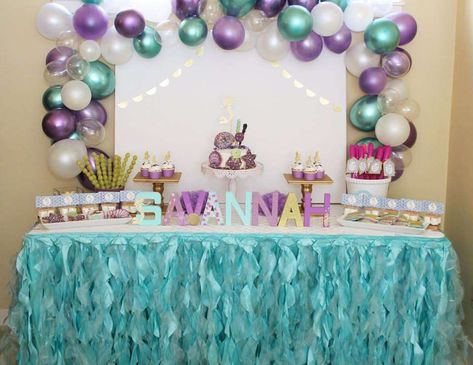 Dara W's  Birthday / Beach mermaid - Savannah's 8th Birthday-Let's be Mermaids!  at Catch My Party Birthday Mermaid Theme, Birthday Decorations Ideas, Mermaid Birthday Party Ideas, Sea Party Ideas, Mermaid Party Ideas, Beach Mermaid, Birthday Mermaid, Mermaid Invitations, Mermaid Party Decorations