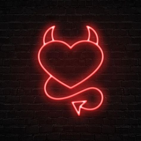 Neon Heart Aesthetic, Art Drawings Simple Doodles, Devil Heart Tattoo, Neon Signs Wedding, Heart Neon Sign, Heart Neon, Neon Heart, Devil Tattoo, Word Tattoo