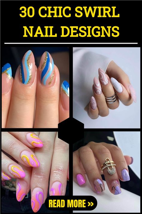 30 CHIC SWIRL NAIL DESIGNS Nail Designs Summer Swirl, Cute Nail Designs Swirls, Swirl Nails Colorful, Neon Nail Swirl Designs, Multicolored Swirl Nails, Sparkle Nails, Nail Patterns, Spiral Pattern, Teal And Pink