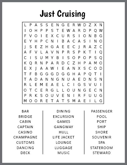 Free Printable Just Cruising Word Search Free Printable Word Searches For Adults, Large Print Word Searches For Seniors, Search Aesthetic, Spelling Word Games, Large Print Word Search, 6th Grade Worksheets, Free Printable Word Searches, Word Search Puzzles Printables, Summer Coloring