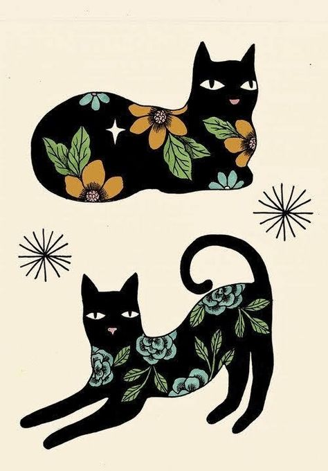 Black Cat Art, Desenho Tattoo, Arte Inspo, Cats Illustration, Cat Illustration, Black Cats, Punch Needle, Animal Illustration, Cat Art