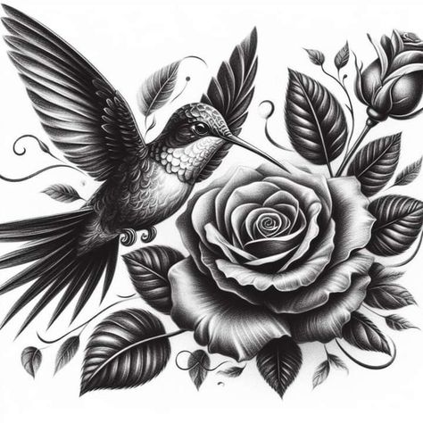 Hummingbird Rose Tattoo, Hummingbird Flower Tattoos, Fun Tattoos, Roses Tattoo, Hummingbird Flowers, Hummingbird Art, Dope Tattoos For Women, Hummingbird Tattoo, Humming Bird